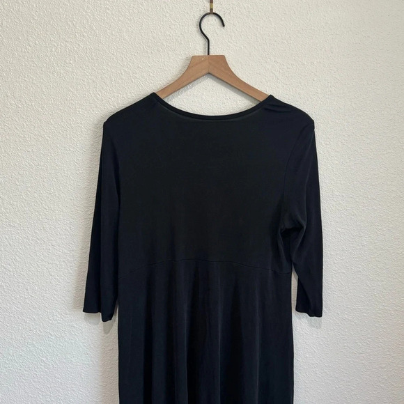 Eileen Fisher Womens Large 100% Silk Dress Surplice Midi Minimalist Modest Black - Picture 11 of 11